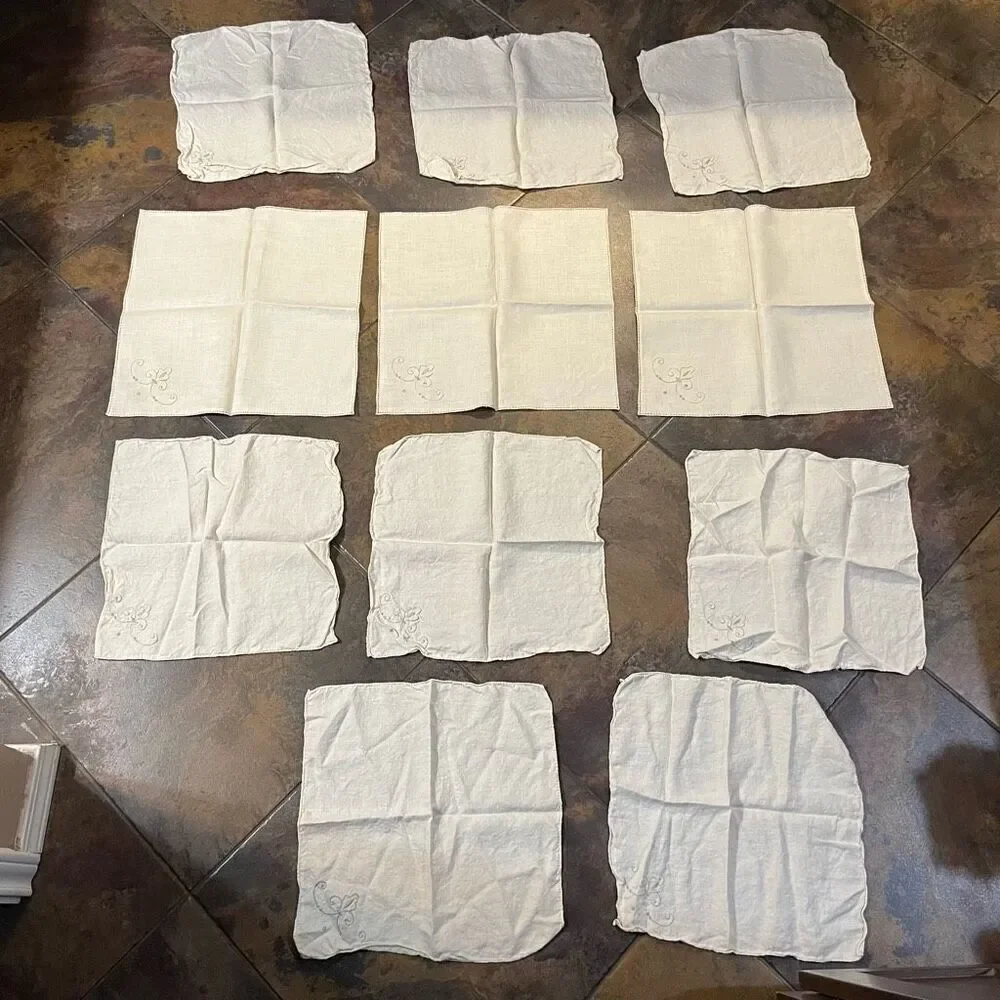 Italian Embroidered Cloth Napkins Set of 11
